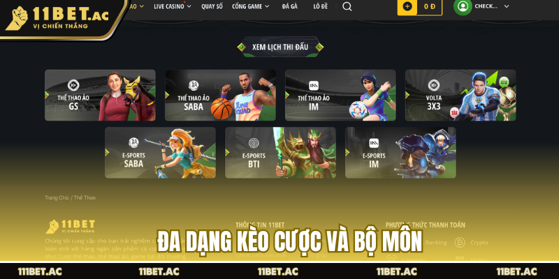 Đa dạng kèo cược và bộ môn